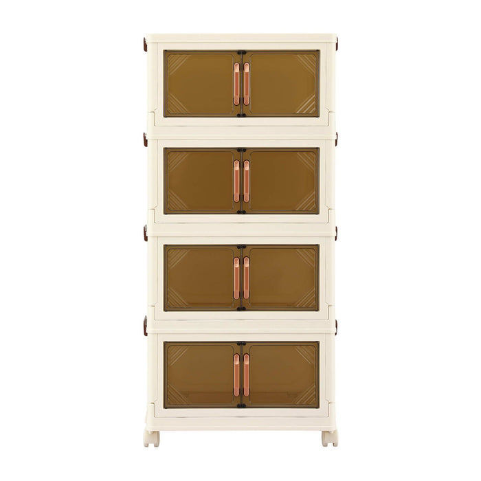 Artiss 4-Tier Foldable Storage Cabinet Stackable Box Clear Magnetic Door White
