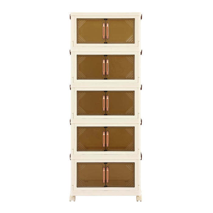 Artiss 5-Tier Foldable Storage Cabinet Stackable Box Clear Magnetic Door White