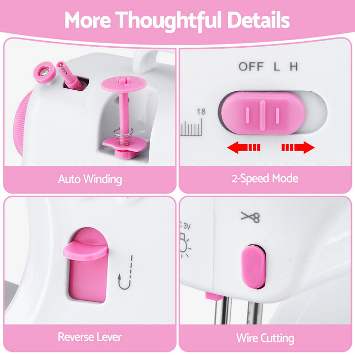 Devanti 12 Stitches Mini Sewing Machine for Beginners Portable Sewing Machine Kit with LED Lights