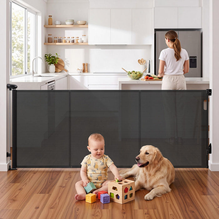 Keezi Retractable Gate Baby Gate Pet Safety Fence Extends up to 400cm Black