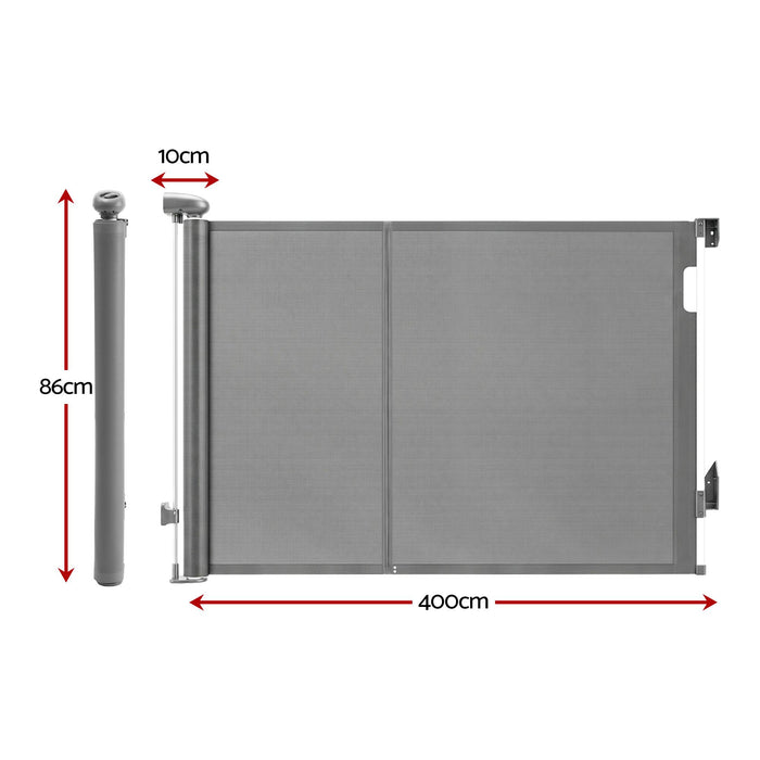 Keezi Retractable Gate Baby Gate Pet Safety Fence Extends up to 400cm Grey