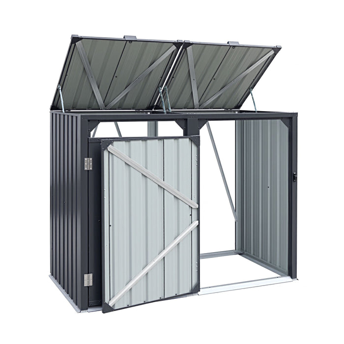 Giantz Bin Shed Double Wheelie Waste Bins Storage Steel Garden Enclosure Grey