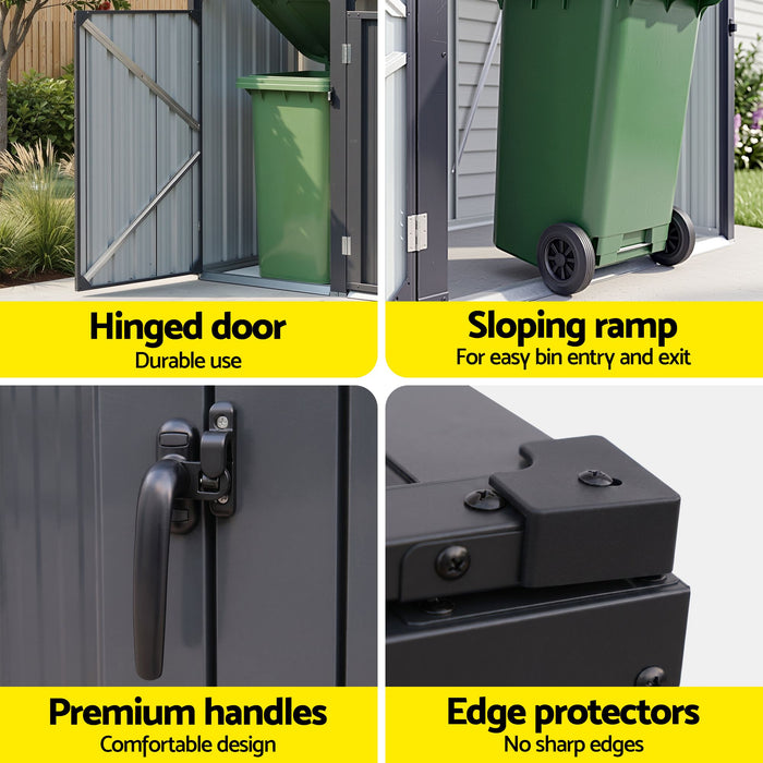 Giantz Bin Shed Double Wheelie Waste Bins Storage Steel Garden Enclosure Grey
