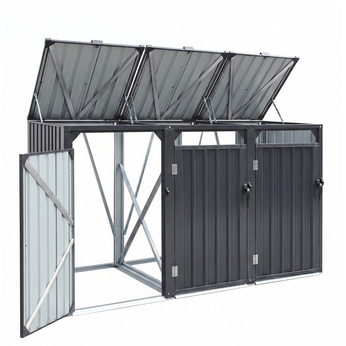 Giantz Bin Shed Triple Wheelie Waste Bins Storage Steel Garden Enclosure Grey