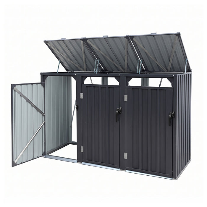 Giantz Bin Shed Triple Wheelie Waste Bins Storage Steel Garden Enclosure Grey