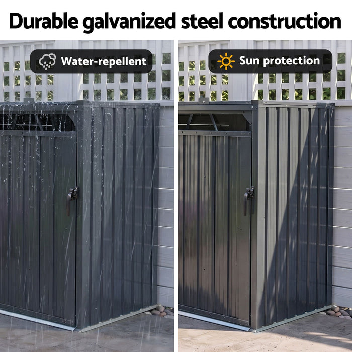 Giantz Bin Shed Triple Wheelie Waste Bins Storage Steel Garden Enclosure Grey