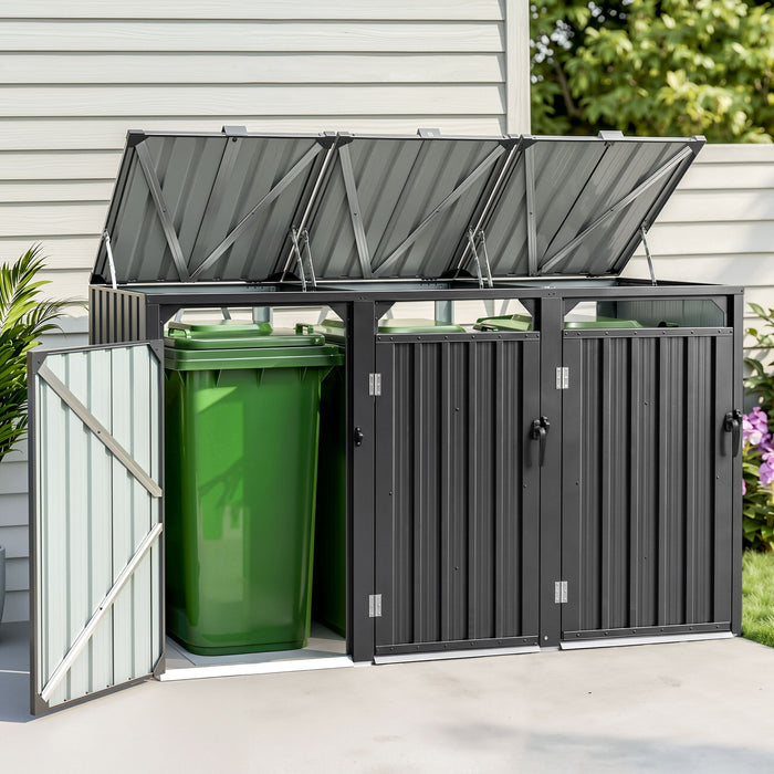 Giantz Bin Shed Triple Wheelie Waste Bins Storage Steel Garden Enclosure Grey