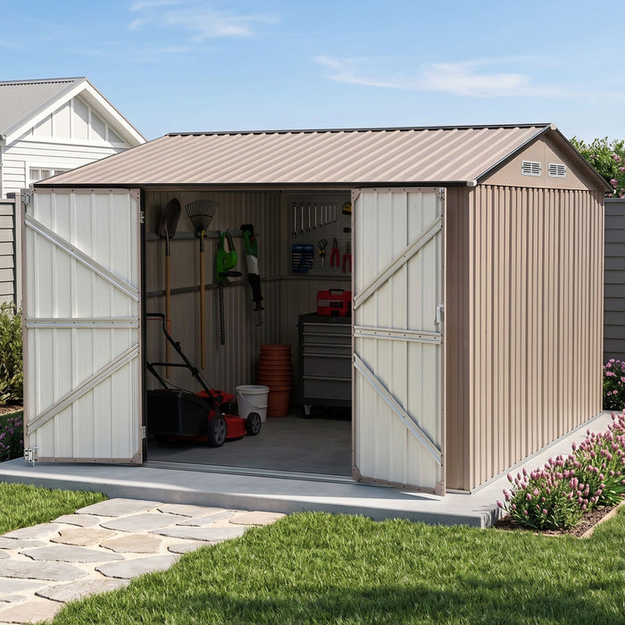 Giantz 3X3M Garden Shed Outdoor Storage Backyard Tool Shed Galvanized Steel Brown