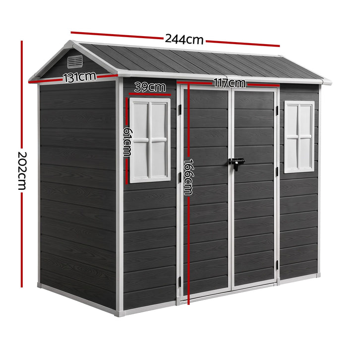 Giantz Garden Shed Resin Outdoor Storage Box 2.44x1.31M Tool Shed Backyard Black