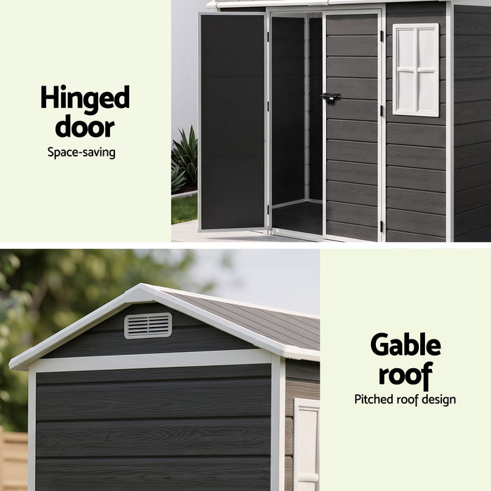 Giantz Garden Shed Resin Outdoor Storage Box 2.44x1.31M Tool Shed Backyard Black