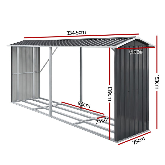 Giantz Firewood Storage Shed 334.5CM x 92CM Outdoor Log Rack Galvanised Steel Wood Holder