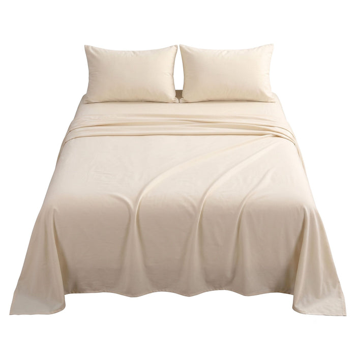 Giselle Double Sheet Set 150 GSM Anti-pilling Micro Flannel, Fast Drying Lightweight 4 Piece, 40CM Deep Pocket Fits Thick Mattress, Cream White