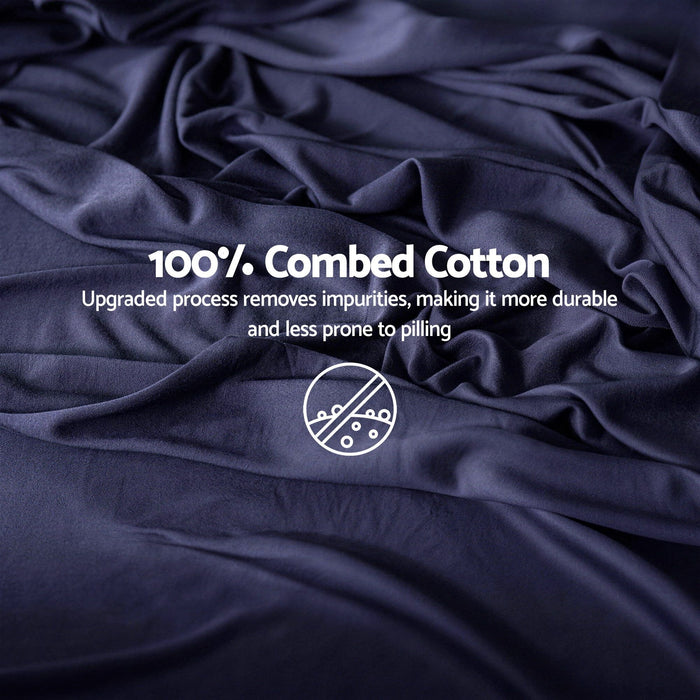 Giselle Queen 500TC Cotton 4Pcs Sheet Set with 40cm Extra Deep Pocket for Thick Mattresses Sateen Weave for Sweaty Nights Navy Blue