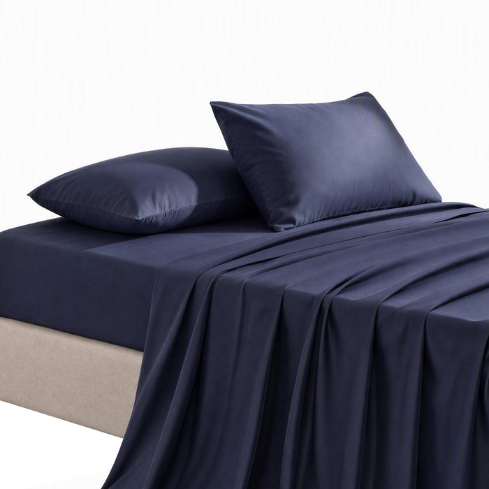 Giselle Single 500TC Cotton 4Pcs Sheet Set with 40cm Extra Deep Pocket for Thick Mattresses Sateen Weave for Sweaty Nights Navy Blue