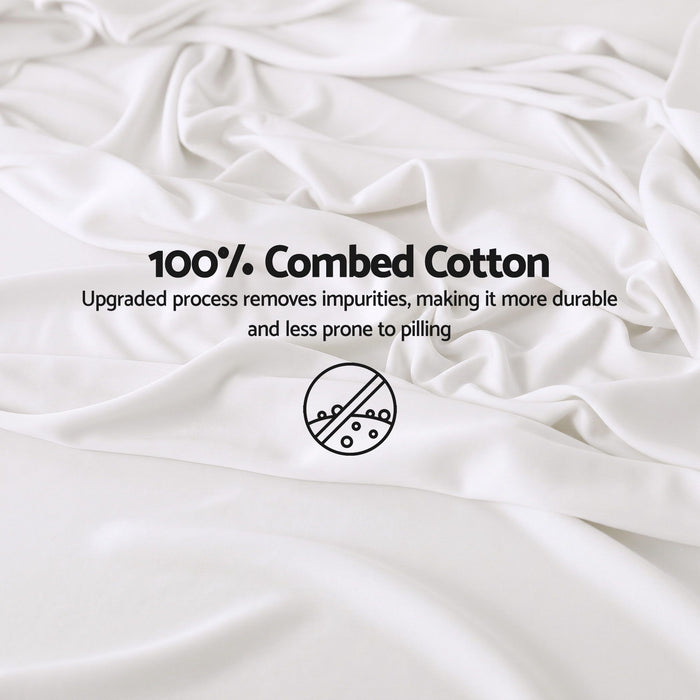 Giselle Double 500TC Cotton 4Pcs Sheet Set with 40cm Extra Deep Pocket for Thick Mattresses Sateen Weave for Sweaty Nights White