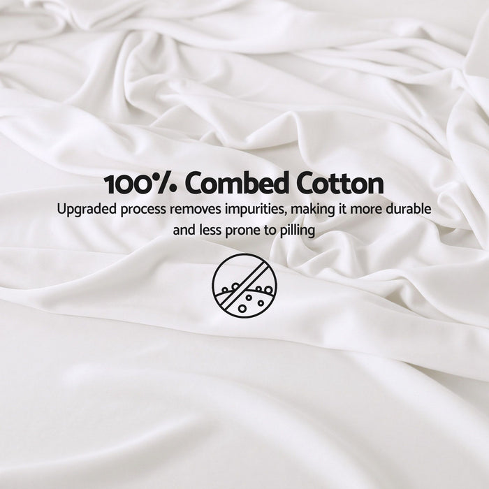 Giselle Kingsingle 500TC Cotton 4Pcs Sheet Set with 40cm Extra Deep Pocket for Thick Mattresses Sateen Weave for Sweaty Nights White