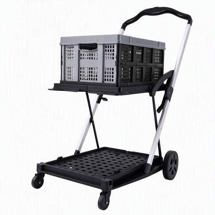 Artiss Shopping Trolley with Wheels 2 Layer w/1 Crate Foldable Trolley Grey