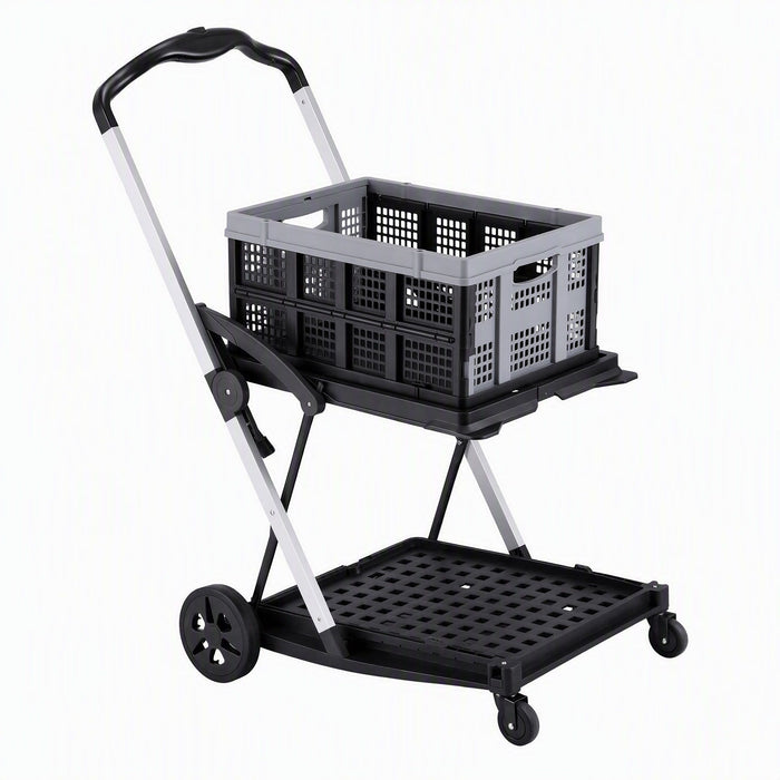 Artiss Shopping Trolley with Wheels 2 Layer w/1 Crate Foldable Trolley Grey