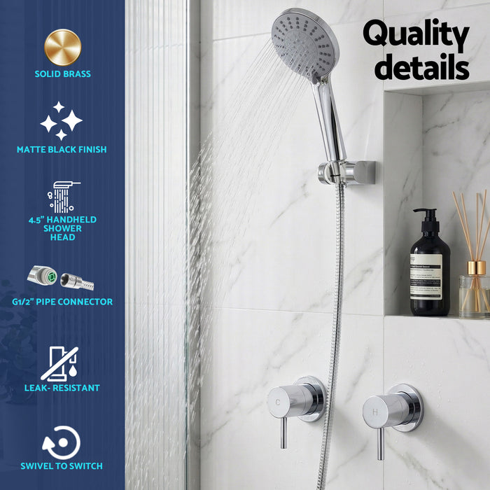 Cefito 4.5" Handheld Shower Head Round with Wall Twin Swivel Bathroom Tap Silver