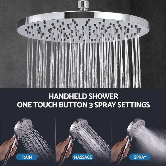 Cefito High-Pressure Shower Heads with Anti-burst 1.5m Hose & 304 S.S Rail, Ideal for Bathroom Upgrades and Pet Washing, 10 Inch Rain & 3-Function Combo
