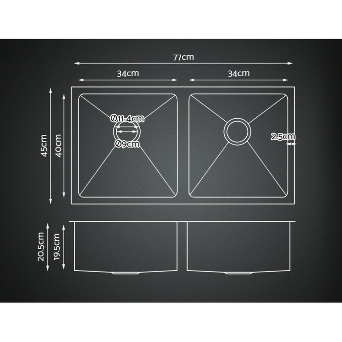 Cefito Kitchen Sink 77X45CM Stainless Steel Basin Double Bowl Silver