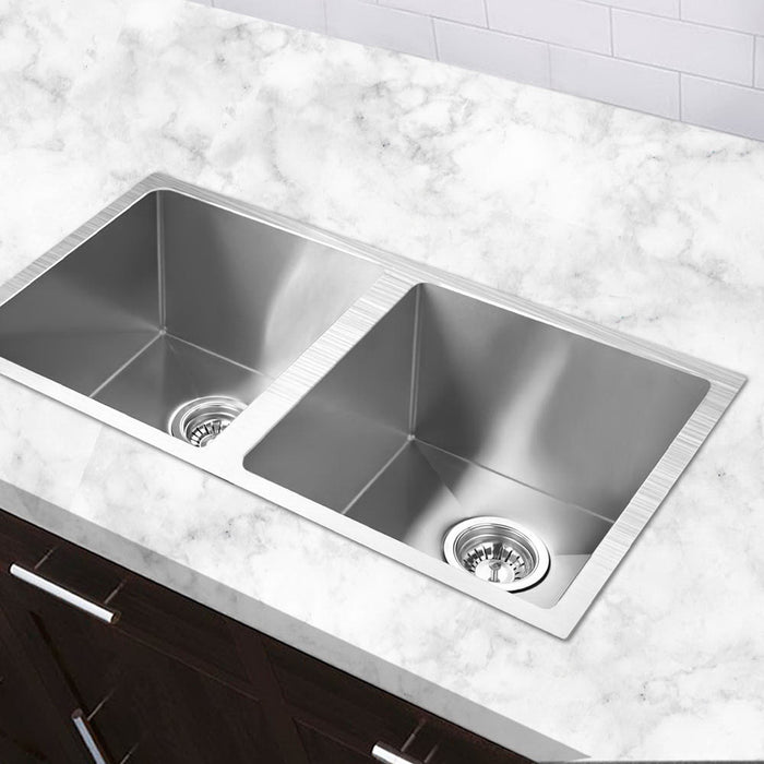 Cefito Kitchen Sink 77X45CM Stainless Steel Basin Double Bowl Silver