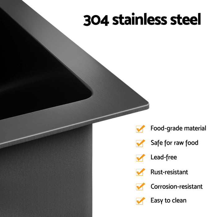 Cefito Stainless Steel Sink 100x45CM With Pull Out Mixer Tap Kitchen Basin Double Bowl Black