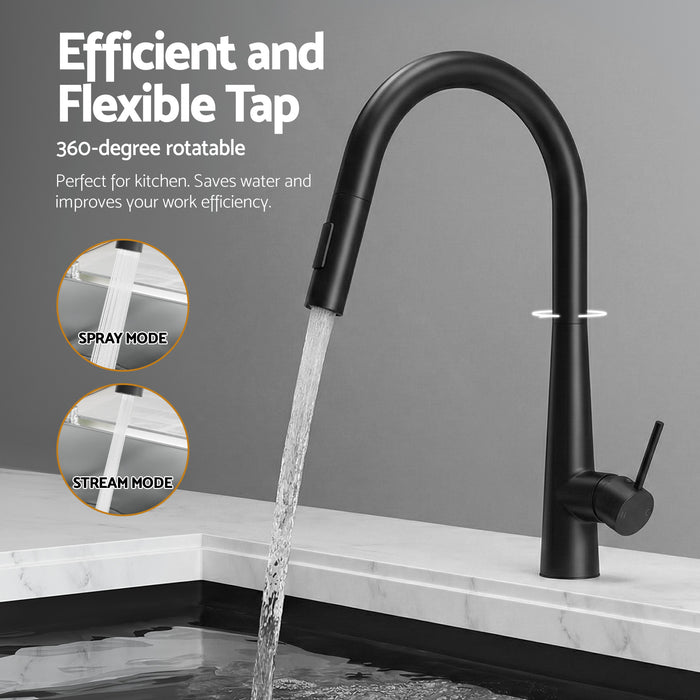 Cefito Stainless Steel Sink 100x45CM With Pull Out Mixer Tap Kitchen Basin Double Bowl Black