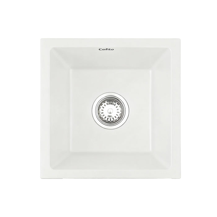 Cefito Kitchen Sink 38x38cm Granite Stone Sink Single Bowl White