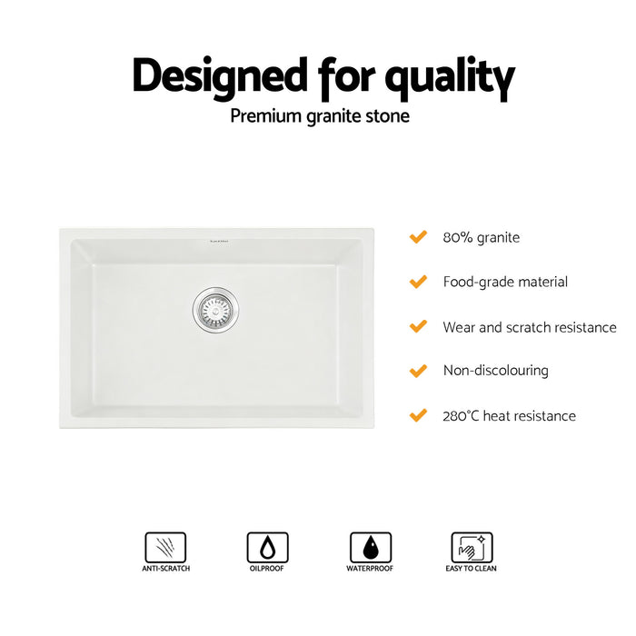 Cefito Kitchen Sink 70x45cm Granite Stone Sink Single Bowl White