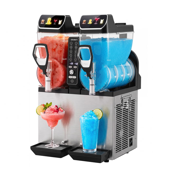 Devanti Commercial Slushie Machine 15L x2 Frozen Drink Maker Dual Tank Silver