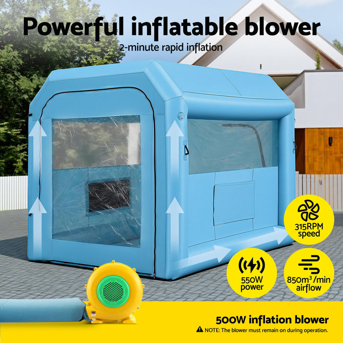 Giantz Inflatable Paint Booth 2.5X2.5X3M Inflatable Spray Booth with 550W Powerful Blower and Air Filter System, Round Roof with Light Hook, for Painting Bicycle, Motorcycle, Furniture Refinishing DIY