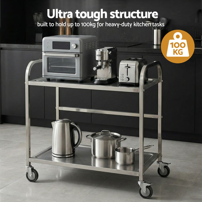 Cefito 2-Tier Stainless Steel Kitchen Trolley with Wheels 84x56x98cm