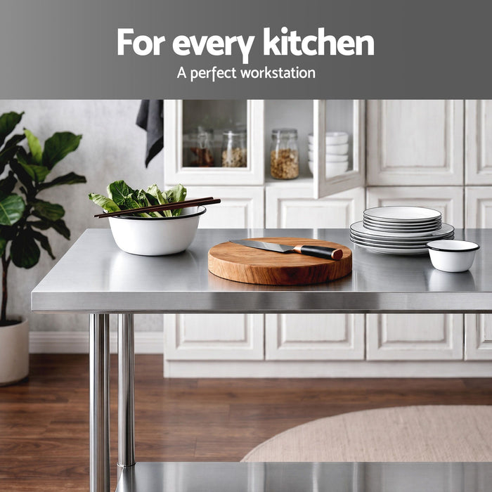 Cefito 914x762mm Stainless Steel Kitchen Bench w/ Splashback Work Table Prep Bench Commercial 430