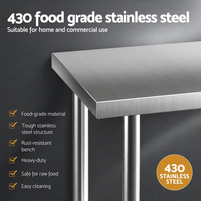 Cefito 1524x762mm Stainless Steel Kitchen Bench w/ Splashback Work Table Prep Bench Commercial 430