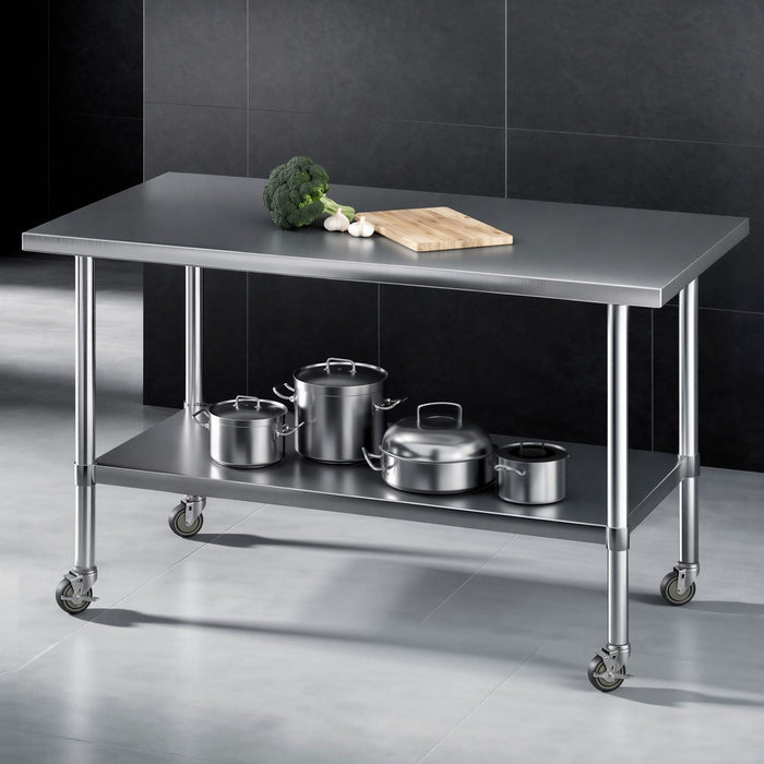 Cefito 1524x762mm Stainless Steel Kitchen Bench w/ Splashback Work Table Prep Bench Commercial 430