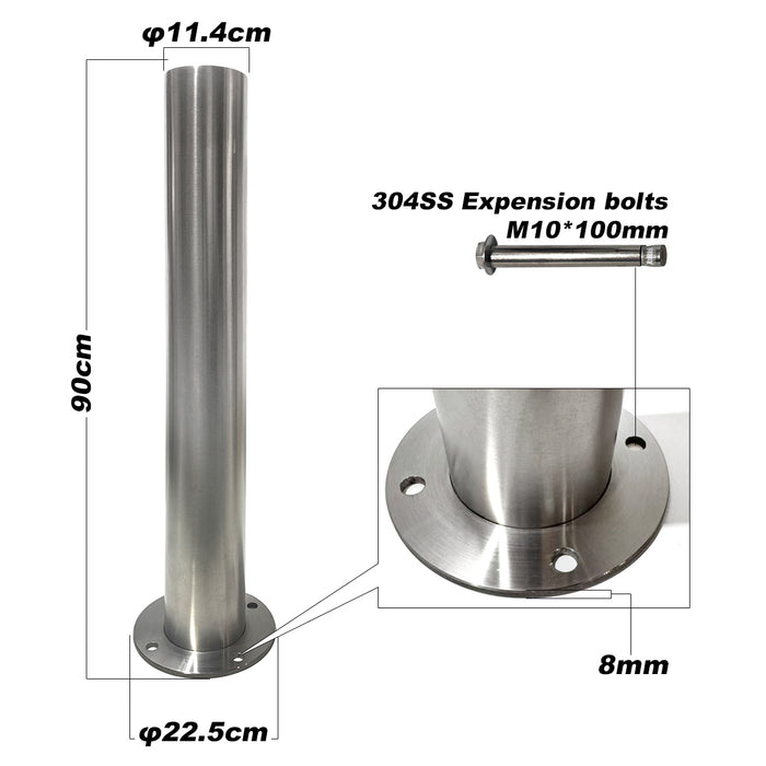 Parkero Stainless Steel Surface Mounted Bollard 90x⌀11.4cm Carpark Barrier Heavy-duty