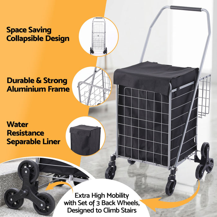 Emajin Shopping Trolley Cart Folding Aluminium Utility Cart Silver