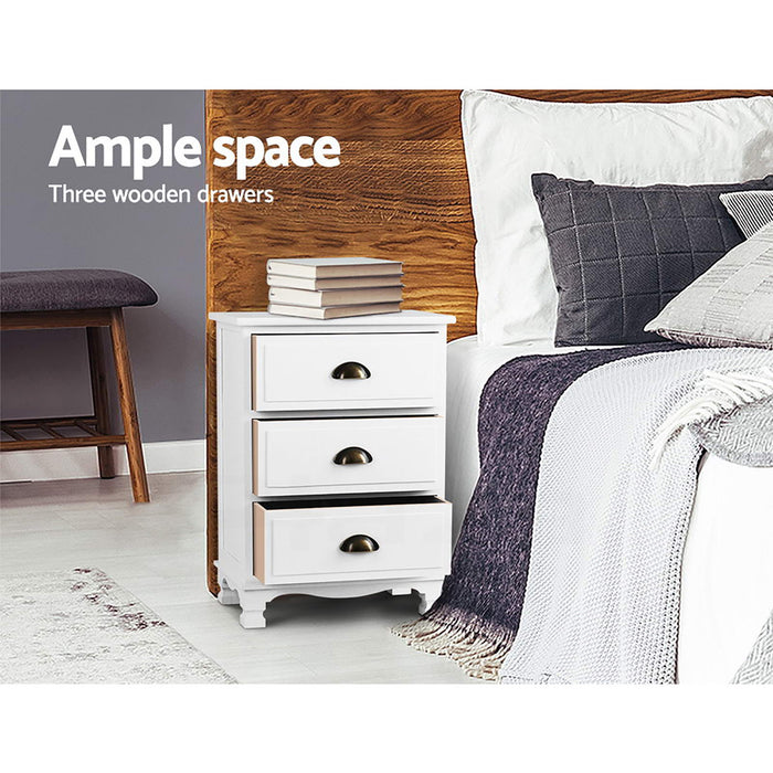 Artiss 2x Bedside Table 3 Drawers Vintage - THYME White