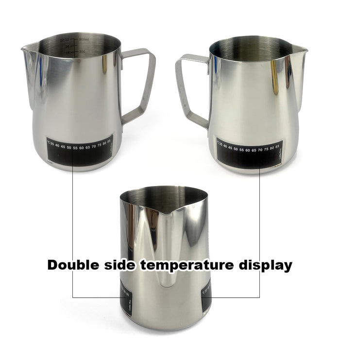 Latte Stainless Steel Pro Milk Frothing Pitcher Jug With Integrated Double side Large liquid crystal temperature display 4 Colors