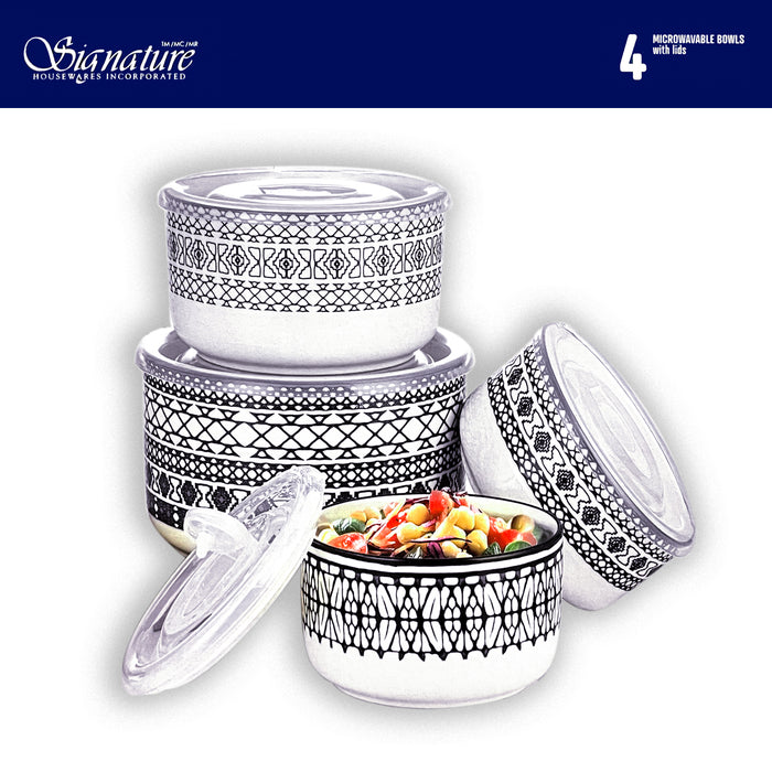 Signature Ceramic 4 Bowls With 4 Air Tight Lids Stoneware Set BPA Free AU STOCK