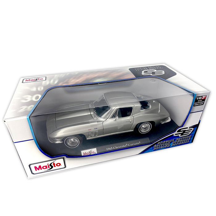 Maisto 1:18 Scale 1965 Chevrolet Silver Die Cast Metal With Plastic Part Car Model