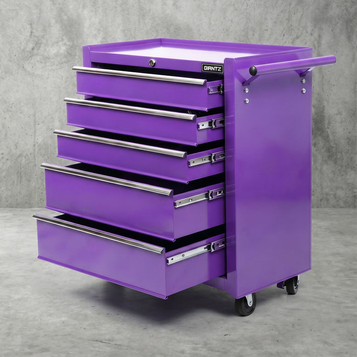 Giantz 5 Drawer Tool Chest Trolley Cabinet Toolbox Heavy Duty Garage Storage Organiser Purple