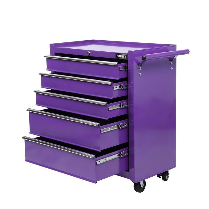 Giantz 5 Drawer Tool Chest Trolley Cabinet Toolbox Heavy Duty Garage Storage Organiser Purple