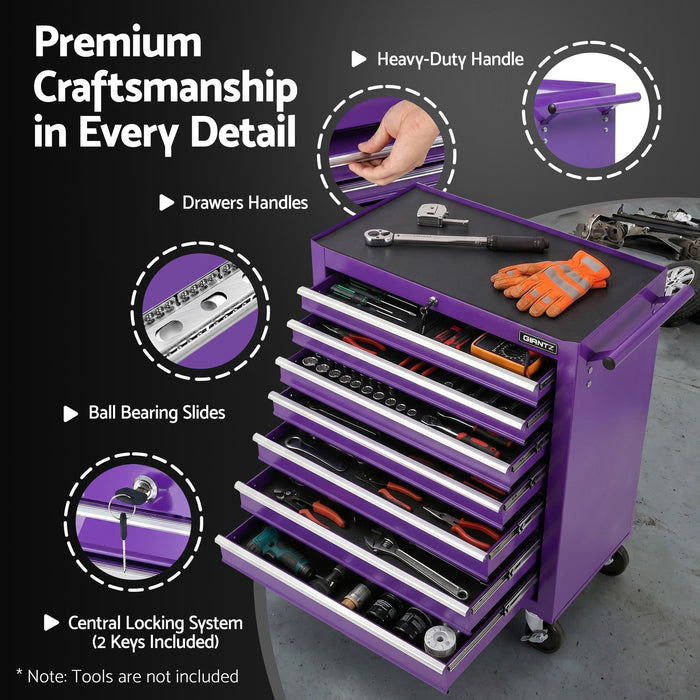 Giantz 7-Drawer Tool Chest Trolley Cabinet Toolbox Heavy Duty Garage Storage Organiser Purple