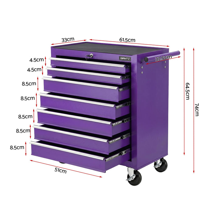 Giantz 7-Drawer Tool Chest Trolley Cabinet Toolbox Heavy Duty Garage Storage Organiser Purple