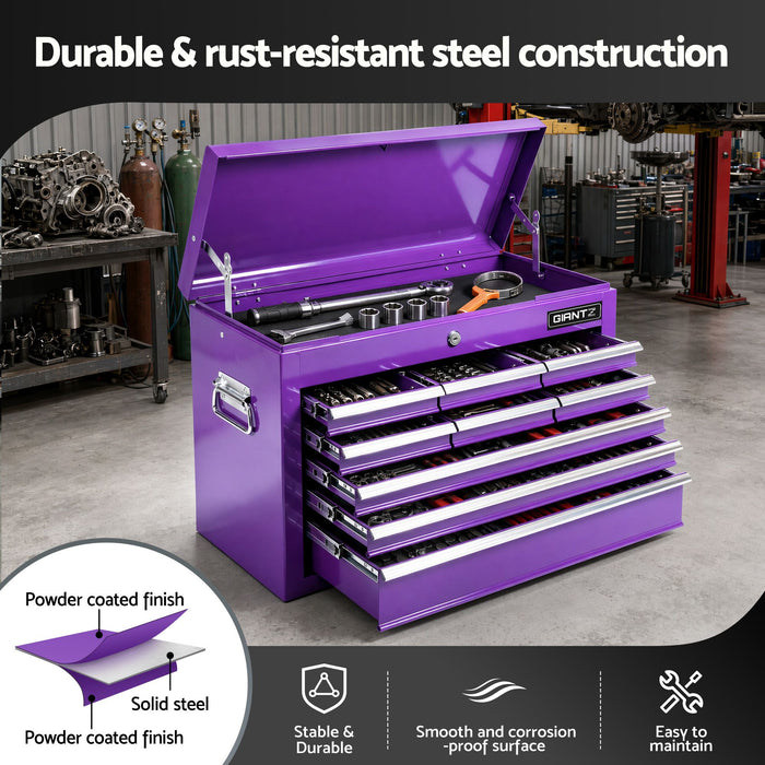 Giantz 9-Drawer Tool Cabinet Chest Toolbox Heavy Duty Garage Storage Organiser Purple