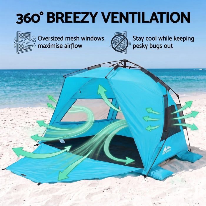 Weisshorn Beach Tent 3-4 Person Pop Up Sun Shade UPF 50 Automatic Outdoor Blue