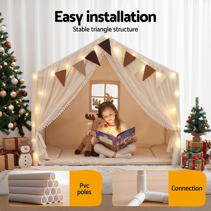 Keezi Kids Play Tent with Star Lights Windows Flag 144cmx95cm Playhouse