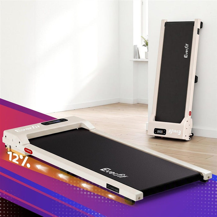Everfit 3 in 1 Walking Pad Treadmill 12% Incline Under Desk Treadmills for Home Gym With 38cm Wide Belt Beige